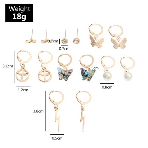 Multi-Element Lightning Cross Small Ear Ring Earings Set - Image 2