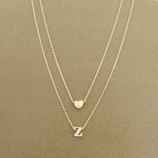 Minimalist Double Layer Peach Heart Letter Necklace - Image 3