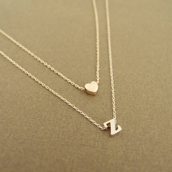 Minimalist Double Layer Peach Heart Letter Necklace - Image 4