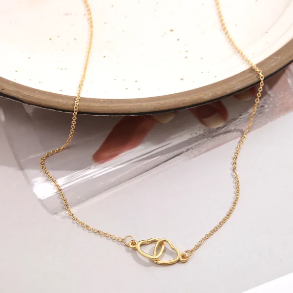 Simple Metal Hollow Double Heart Necklace for Women Creative Connected Heart Silver Color Clavicle Chain Necklace Party Jewelry - Image 5