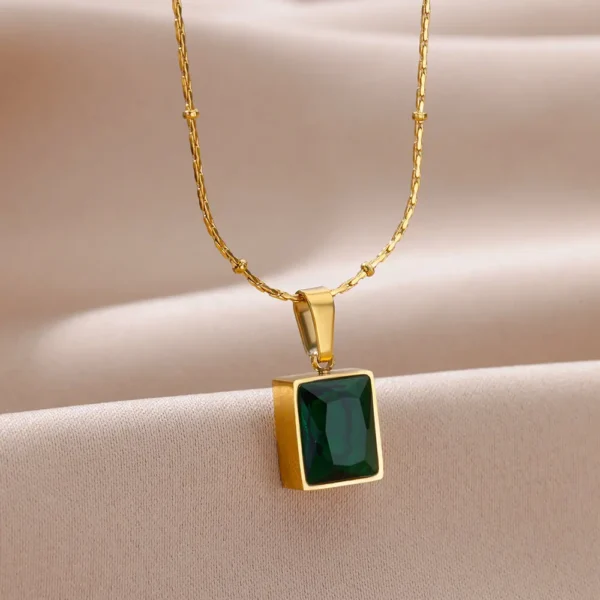 Square Zircon Necklace for Women Stainless Steel Gold Plated Necklaces 2023 New In Trend Crystal Wedding Jewelry Free Shipping - Image 4