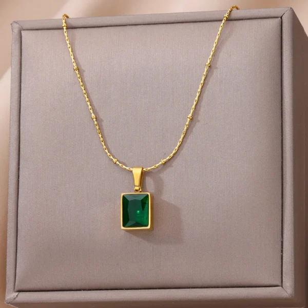 Square Zircon Necklace for Women Stainless Steel Gold Plated Necklaces 2023 New In Trend Crystal Wedding Jewelry Free Shipping - Image 3