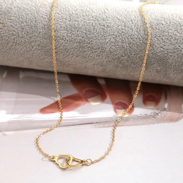 Simple Metal Hollow Double Heart Necklace for Women Creative Connected Heart Silver Color Clavicle Chain Necklace Party Jewelry - Image 4