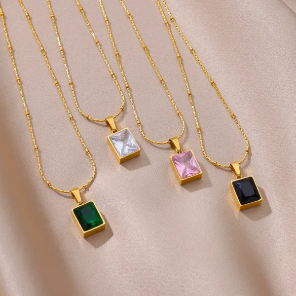 Square Zircon Necklace for Women Stainless Steel Gold Plated Necklaces 2023 New In Trend Crystal Wedding Jewelry Free Shipping