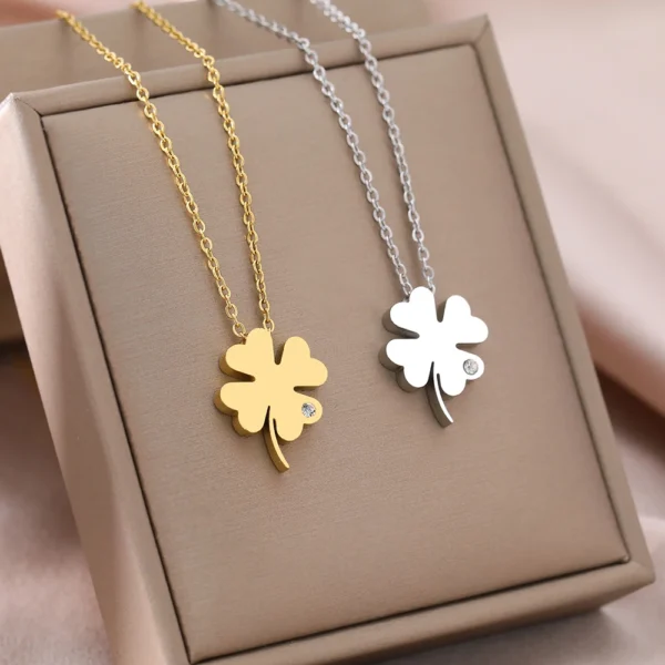 Stainless Steel Necklaces Bohemian Temperament Clover Crystal Zircon Pendant Everyday Wear Chain Girl Necklace For Women Jewelry - Image 5