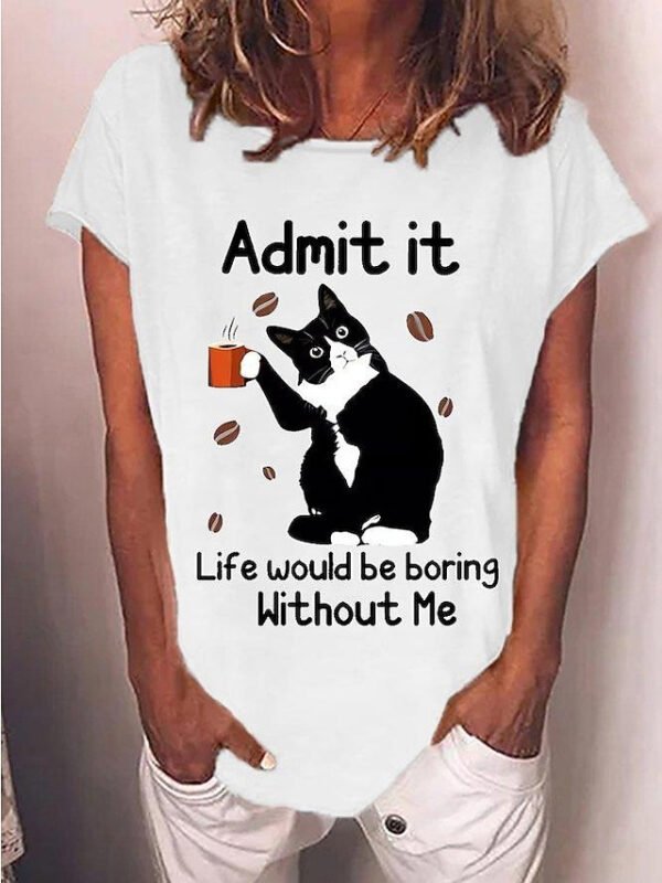 Women's Black Cat Digital Printed Short-sleeved T-shirt - Image 3