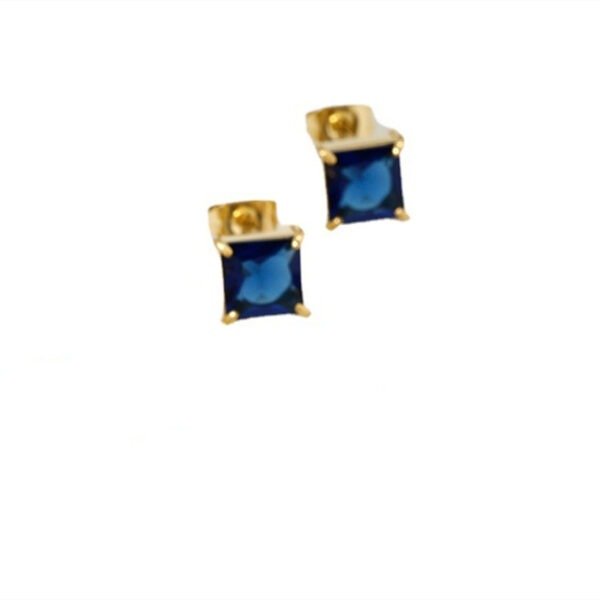 Simple Titanium Steel 14K Gold Four Claw Inlaid Stone Square Diamond Small Ear Studs - Image 3