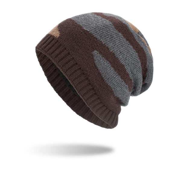 New Tricolor Striped Long Pullover Knit Beanie - Image 3