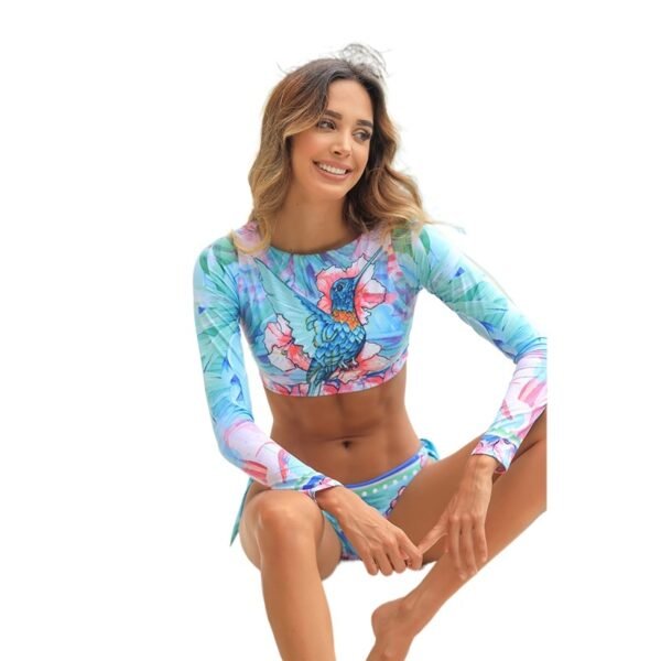 Spring Long-sleeve Bikini Set Sexy Print Flower Swimsuit V Waist Bikini Set 2 Piece Sets Womens Bathing Suit Trajes Bano Mujer - Image 4