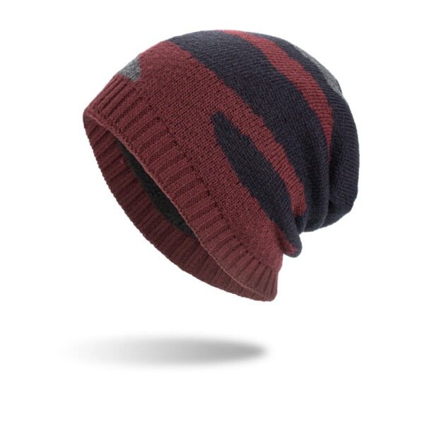 New Tricolor Striped Long Pullover Knit Beanie - Image 5