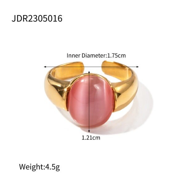 Trendy 18K Gold Stainless Steel Opal Ring - Image 5