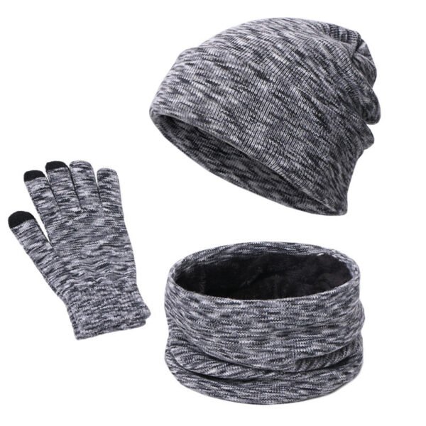 Knitted Three-piece Hat Scarf Touch Screen Gloves Plus Velvet Outdoor Solid Color - Image 6