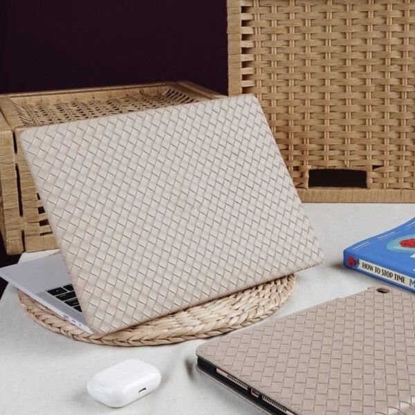 Milk Tea Color Leather Woven Computer Case