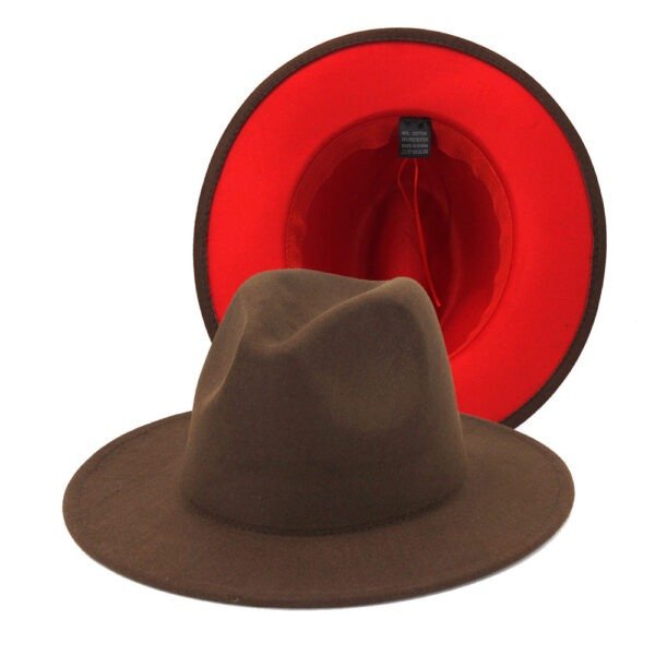 Double-sided Color Matching Flat Brim Fedora Hat - Image 6