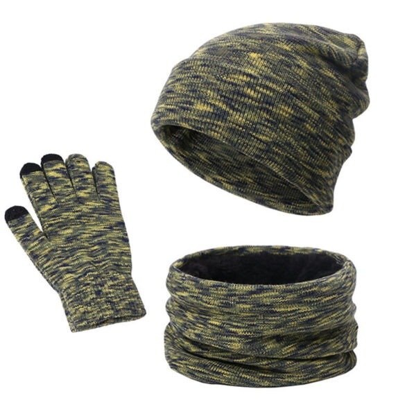 Knitted Three-piece Hat Scarf Touch Screen Gloves Plus Velvet Outdoor Solid Color - Image 5